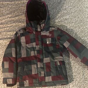 Orage Kids' Burgundy and Teal Striped Puffer Jacket
